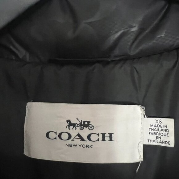 MINT Coach Down Short Puffer Jet Black Glossy Logo Warm Jacket XS - Picture 9 of 16